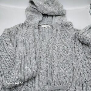 Aeropostale Gray Cable Knit Hoodie Sweater Cropped Drawstring Size S
